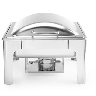 HENDI Chafing Dish, Satiniert, Inkl. zwei Brennpastenbehälter, einer Lebensmittelpfanne, einem Wasserbehälter, Warmhaltebehälter, Speisewärmer, Silber