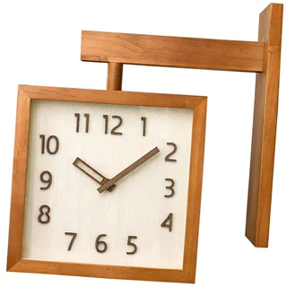 Yusat Wanduhr, Einfache, Geräuschlose, Quadratische, Doppelseitige Uhr, Dekorative Eckuhr aus Holz Wohnzimmer und Haushalt (Dunkle Holzfarbe)