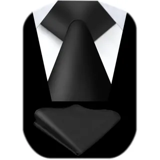 URAQT Krawatten Herren, Einstecktuch Krawatten Set Solide Krawatte Herren, Klassische Tie, Business Party, Hochzeit, Geschenke für Männer, Schwarz