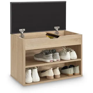 Juskys Schuhregal mit Klappdeckel und gepolstertem Sitz 60x30x44 cm - Holzoptik