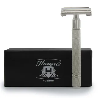 Haryali London Rasierhobel – Klassischer Vintage Edelstahl Rasierer mit Butterfly-Öffnung – Doppel¬klingen Nassrasierer mit Langem Rutschfestem Griff – Handgefertigter Sicherheit Rasierer