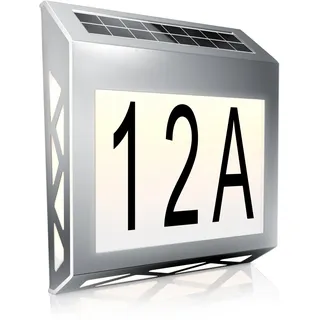 CSL - LED Solar Hausnummernleuchte Edelstahl - Hausnummer beleuchtet Solar - Automatische Tag- und Nachterkennung - Solarpanel Leuchte 10 Lumen - Hausnummernschild IP44