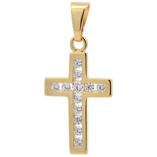 HOPLO Kreuzanhänger Kettenanhänger Gold Anhänger Kreuz Zirkonia massiv 375 - 9 Karat Gold, Made in Germany