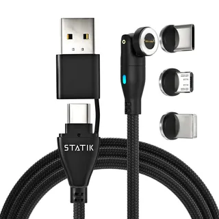 Statik 360 Pro Magnetisches Ladekabel 100W Schnellladung Typ C und Micro USB Magnetstecker, 100W Magnetisches Ladekabel 6ft/2m, Datenübertragungsfähig, kompatibel mit allen Geräten