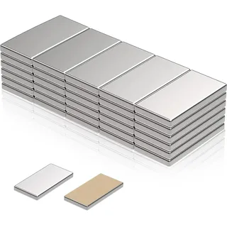 30 Stück Neodym Magnet Selbstklebend, 20x10x1mm Magnet Flach Stark, Kleine Magnete Rechteckig Selbstklebend, Mini Viereckige Magnete für Whiteboards, Kühlschränke, Magnettafeln, Bastelarbeiten