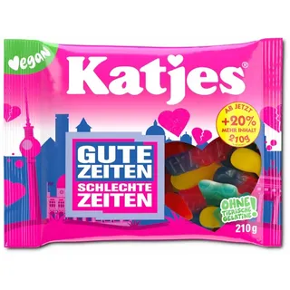(6,05€/1kg) Katjes Gute Zeiten Schlechte Zeiten, veganes Fruchtgummi, 210gBeutel