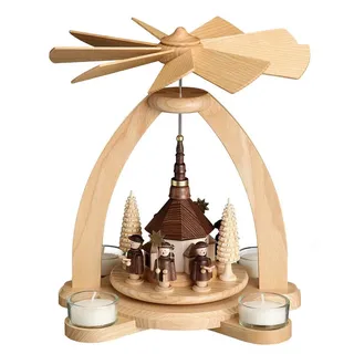 Volkskunstwerkstatt Unger Teelichtpyramide Seiffener Kirche 25 x 23 cm