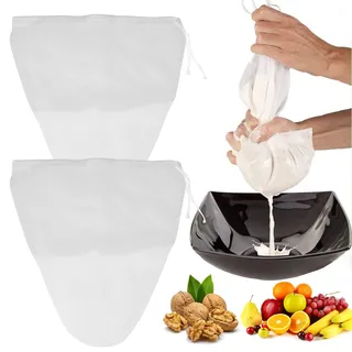 2 Stück Nussmilchbeutel V Form Filtertuch Passiertuch 30 x 30 cm Nussmilchbeutel Bio Waschbar Nussbeutel Hafermilch Nut Milk Bag Nussmilchbeutel Waschbar für Obstsaft, Kaffee, Gemüsesaft, Sojamilch