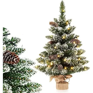 Costway Künstlicher Weihnachtsbaum, 60cm, mit 8 Lichtmodi, 50 LEDs, Schnee grün