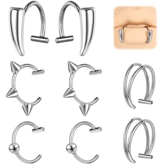 FloralGrace 8 Teilig Fake Piercings Set, Inklusive Edelstahl Nasenpiercing Ring, Fake Lippenpiercing, Nasenring, Septum, Perfekt Für Einfache Anwendung Und Kreatives Styling