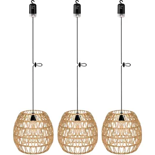 3x Rattan Hängelampe mit Batterie Batteriebetrieben Außen Pendelleuchte