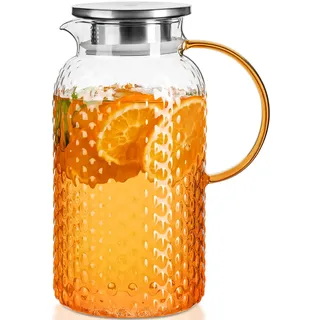 Glaskrug, PARACITY Karaffe, Wasserkaraffe mit Squama-Design, Glaskaraffe mit Deckel, Design mit Großem Durchmesser Leicht zu Reinigen (1900ML)