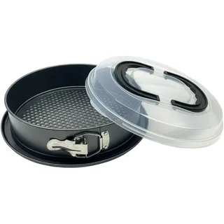Relaxdays Springform, Deckel mit Griff, Ø 26 cm, Carbonstahl, Antihaftbeschichtung, Tortenform, anthrazit/transparent