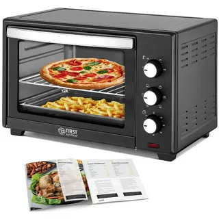 TZS FIRST AUSTRIA Minibackofen Pizzaofen, 35L, Umluft, Premium-X Coating (Antihaftbeschichtung), Mini Pizza-Ofen, Doppelglastür, Timer, herausnehmbares Krümelblech schwarz