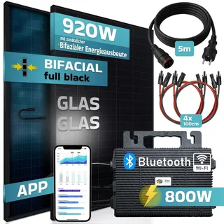 sunniva Balkonkraftwerk Full Black Bifacial 800W inkl. Astro Energy Wechselrichter + 2 x 460W Solarpanels