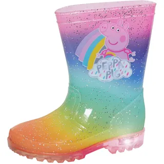 Peppa Pig Leuchtende Regenbogen-Gummistiefel für Mädchen, Glitzer-Gummistiefel, Kinder, blinkende Lichter, Schneeschuhe, regenbogenfarben, 25 EU - 25 EU
