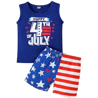 Generisch Kinderbekleidung für den Städtetrip Sommer Jungen und Mädchen Schwarz Independence Day Ärmellose Oberteile und Shorts Set 6 Monate bis 5 Jahre Baby Jungen Kleidung Outfit (Blue, 4-5 Years)