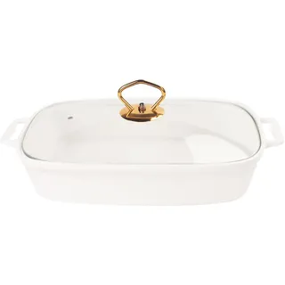 jinsongdafa rechteckige Auflaufform aus Porzellan mit Glasdeckel, 1500 ML Suppenterrine zum Servieren, Chafing Dish für Buffets, Tablett zum Aufbewahren von Lebensmitteln, Catering-Auflaufform