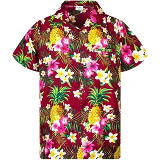 King Kameha Funky Hawaiihemd Kinder Jungen Mädchen Kurzarm Fronttasche Hawaii-Print Unisex Ananas Blätter Muster - 10 Jahre
