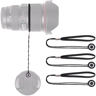 LENS-AID Objektivdeckel Halter mit Schnur für Lens-Caps: Universal Sicherung mit Gummiband passend zu Nikon, Fuji, Tamron, Sigma, Olympus (3 Stück)