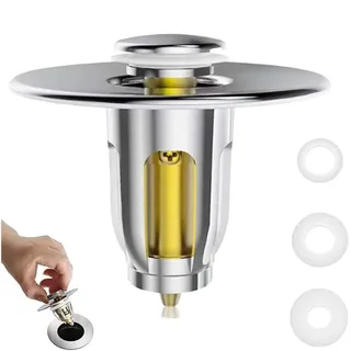 Drain 2in1 Magic, Drain Stöpsel Magic, Universal Waschbeckenstöpsel mit Abflusssieb mit 3 Dichtungsringe, Verhindert Verstopfung & Tropfen für Waschbecken, Badewanne, Spüle oder Dusche (C)