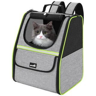 pecute Katzenrucksack Haustier Rucksack mit Netzfenster, Tragbare und Faltbare Katzentasche, Atmungsaktive und Leichte Hundetasche, Multifunktionales Ausgehen Reisen Grau bis 6 kg