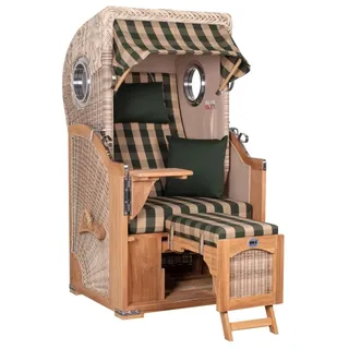 MR. DEKO Strandkorb Düne Single Bullauge Teak | PE Shell Dessin 506 Strandkörbe