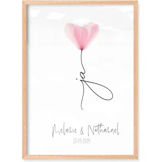 myDreamwork® PERSONALISIERTE Geldgeschenke zur Hochzeit - ausgefallenes Hochzeitsgeschenk - Hochzeitsgeschenk personalisiert - Just Married Spardose Hochzeit (Blume1, A4 (mit Rahmen))