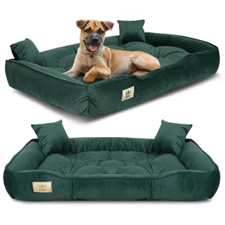 KING DOG Hundebett sehr Grosse Hunde Waschbar XXL 130 x 105 cm aus Velours Hundekissen Haustierbett Hundekorb Hundebett Abwaschbar Orthopädisches Hundebetten Leicht zu reinigen Silikon Füllung Grün
