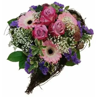 Blumenstrauß Rebenherz, ca. Ø32 cm, Rosa, Lila, Weiß, Grün