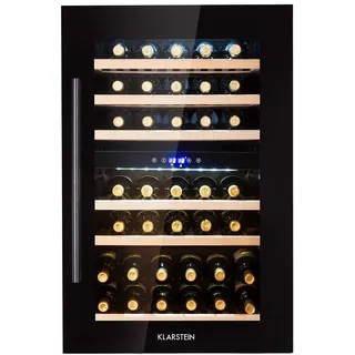 Klarstein Weinkühlschrank 2 Zonen, 132L Getränkekühlschrank, Kleiner Einbau-Weinschrank Schmal, Wein-Kühlschrank mit Glastür, Outdoor Flaschenkühlschrank, Wine Fridge 5-22°C, 35 Flaschen