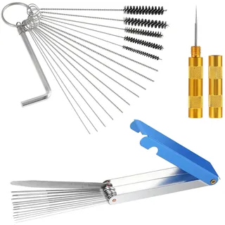 Andibro Reinigungs Set für Vergaser,Brennerspitzen Reinigungsset 13 Reinigungsdrähte + 10 Reinigungsnadeln + 5 Nylonbürsten + 1 spitzes Spitzwerkzeug + 1 Drosselklappenschlüssel Schweißspitzenreiniger