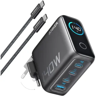 Anker 140W USB C Ladegerät, Laptop Ladegerät, 4-Port Multi-Geräte Schnellladeleistung, Fortschrittliches GaN Netzteil, Touch Control, Kompatibel mit MacBook, iPhone 17/16/15, Samsung, Pixel und mehr