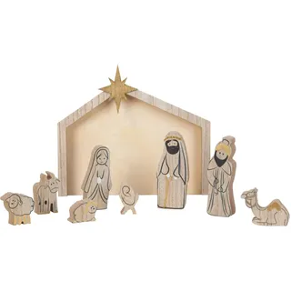 Geschenkestadl Krippenfiguren mit Krippe zum Aufstellen 9-teiliges Set 22cm Weihnachtsdekoration Deko Weihnachten