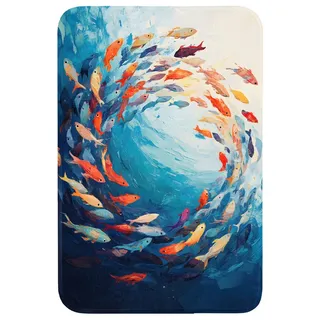 OnlyWow Badematte Meer - Fische - Bunt - Dynamisch, Höhe 10 mm, Polyester, Rechteckig, Badezimmerteppich, Badteppich, Rutschfest, Duschvorleger, Duschmatte Rechteckig | 60 cm x 90 cm x 10 mm