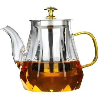 Teekanne Glas mit Siebeinsatz, Teekanne Glas, 1000ml Teekanne mit Siebeinsatz, Glasteekanne Hitzebeständige, Tee Kanne Tropffrei, für Schwarzen Tee, Grüner Tee, Duftender Früchtetee