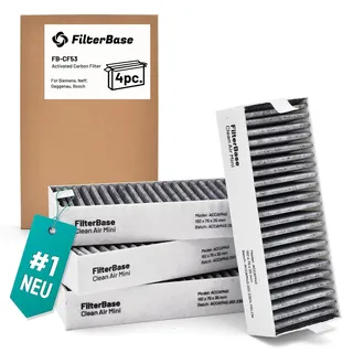 FilterBase® Aktivkohlefilter 4er Set - passend für 9001421821 9001563858 / Siemens Studioline HZ9VRCR0 / Bosch HEZ9VRCR0 / Neff Z821VR0 / Gaggenau CA282111 und Constructa CZ9VRCR0 (195x75x35 mm)