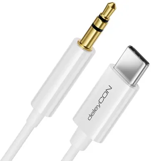 deleyCON 0,5m USB-C zu 3,5 mm Klinke Kabel AUX Klinkenkabel Audio Kabel Kompatibel mit Apple Samsung Google Huawei Xiaomi Smartphone Handy Tablet Auto KFZ Kopfhörer Klinkenbuchse - Weiß