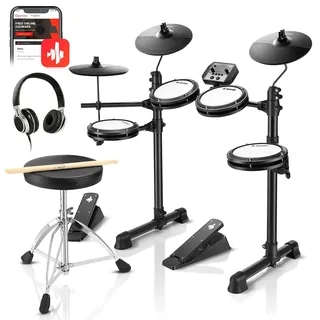Donner DED-80 E-Drum-Set, E Schlagzeug leises Mesh Kit mit 180 Sounds, mit robusten Pedalen, Drum-Thron, Sticks, Kopfhörer inklusive, leicht und tragbar 40 Melodic Lektionen