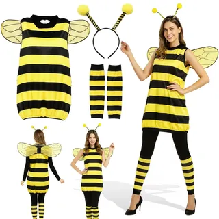 Betensh Bienen kostüm damen Bienenkostüm Erwachsene kostüm hummel mit Haarreif Flügel Handschuhe Beinsocken Ohrringe Brille faschingskostüme damen biene für Karneval Party Verkleidung
