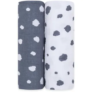 emma & noah Baby Spucktücher, 70x70 cm, Kuschelig Weich, 2er Sets, 100% Bio-Baumwolle, Langlebig & Extra Saugfähig, Unisex Design für Jungen und Mädchen (Punkte Blau)