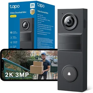 Tapo D205 Akku-Videotürklingel WLAN Türklingel mit Kamera 2K, 160° Weitwinkel, Zwei-Wege-Audio | Integrierter Akku | Lokale Speicherung auf microSD & H500 HomeBase | Kompatibel Solarpanel