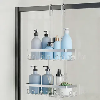 HouseUp Duschablage Zum Hängen Duschregal Ohne Bohren Shampoo Halterung Für Dusche Glastür (weniger als 3 cm) mit 5 Saugnäpfe