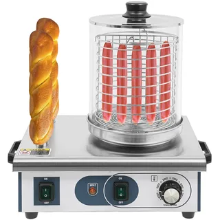 2 in1 Hot Dog Maker 550w Edelstahl Wurstkocher 220vBockwurstwärmer 6L Hot Dog Würstchenwärmer Gerät Wurstwärmer mit 2 Brötchen-Heißstäben für Frühstücksläden, Restaurants und Food Trucks