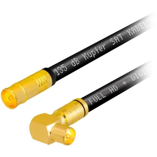 1m HB-DIGITAL HDTV Kupfer Antennenkabel für DVB-C Kabelreceiver IEC Antennenanschluss VERGOLDET 5X geschirmt 135dB Buchse, Stecker um 90° Grad gewinkelt Koaxial Kabel 1080p Full HD UHD Ultra schwarz