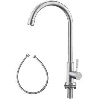 LOVHAUS Wasserhahn Kaltwasser, Wasserhahn Küche mit Einhebelmische, 360°Drehung Einhand Hochdruck Armatur Küche, Hoher Bogen Mischbatterie Küche Edelstahl Wassersäulenmodus Kaltwasserarmatur Gebürstet