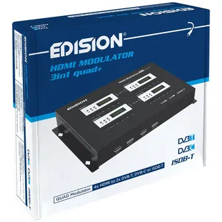 EDISION HDMI Modulator 3in1 Quad+, 4X HDMI auf Terrestrisch DVB-T, ISDB-T oder Kabel DVB-C, 3 AUSWÄHLBARE Modulations-Ausgangssignale, Full HD Verteilung über Koaxial, Plug and Play