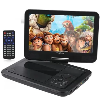 YOOHOO 12,5" Tragbarer DVD Player with 10,5"mit Bildschirm 270° Rotatable HD Rechargeable Battery AC Adapter Supports All-Region, Multi Region,car DVD Players für Kinder(schwarz)