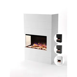 GLOW FIRE Elektrokamin LED E-Motion 3D - Portia, Elektrischer Kamin mit 3D Feuer mit Heizung, täuschend echte Flamme mit Heizung, 3 Dekorationen weiß