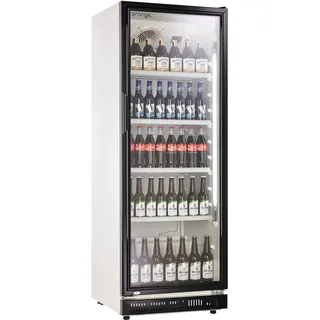 orange . 360L Getränkekühlschrank (Flaschenkühlschrank) mit Glastür. Abschließbar. weiß/schwarz. Freistehender Getränkekühlschrank.